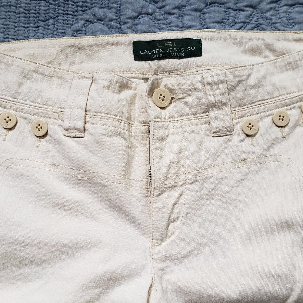 LRL Ralph Lauren Jeans Co Nautical Ivory Wide Leg Button Front Sailor Crop Jeans